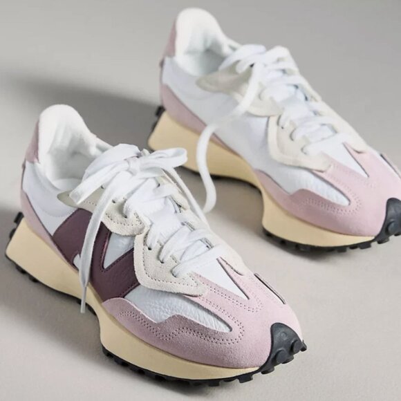 New Balance Shoes - New Balance 327 Unisex W7.5 / M6 Leather Casual Sneaker Shoes Leather White Pink